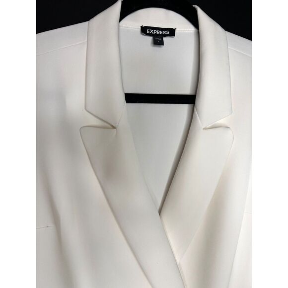 Express Women's Tailored Ivory Double-Breasted Tuxedo Blazer NYE Jumpsuit - Picture 5 of 12